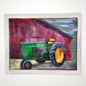 Original Hand Made Screen Art &quot;John Deere Tractor&quot; 16x20&quot; framed screen art