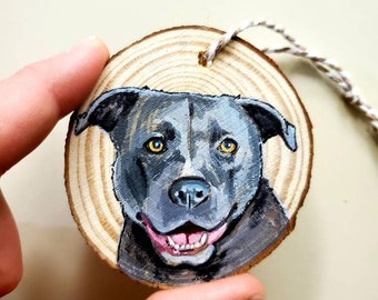 Hand Painted Pet Portrait Acrylic Paint on Wood Slice Ornament