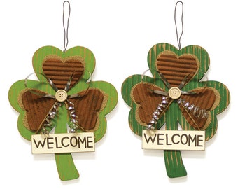 Hanging Wood Shamrock's-Set of 2/Saint Patrick's Day Welcome Sign/Wreath Supplies/9729782