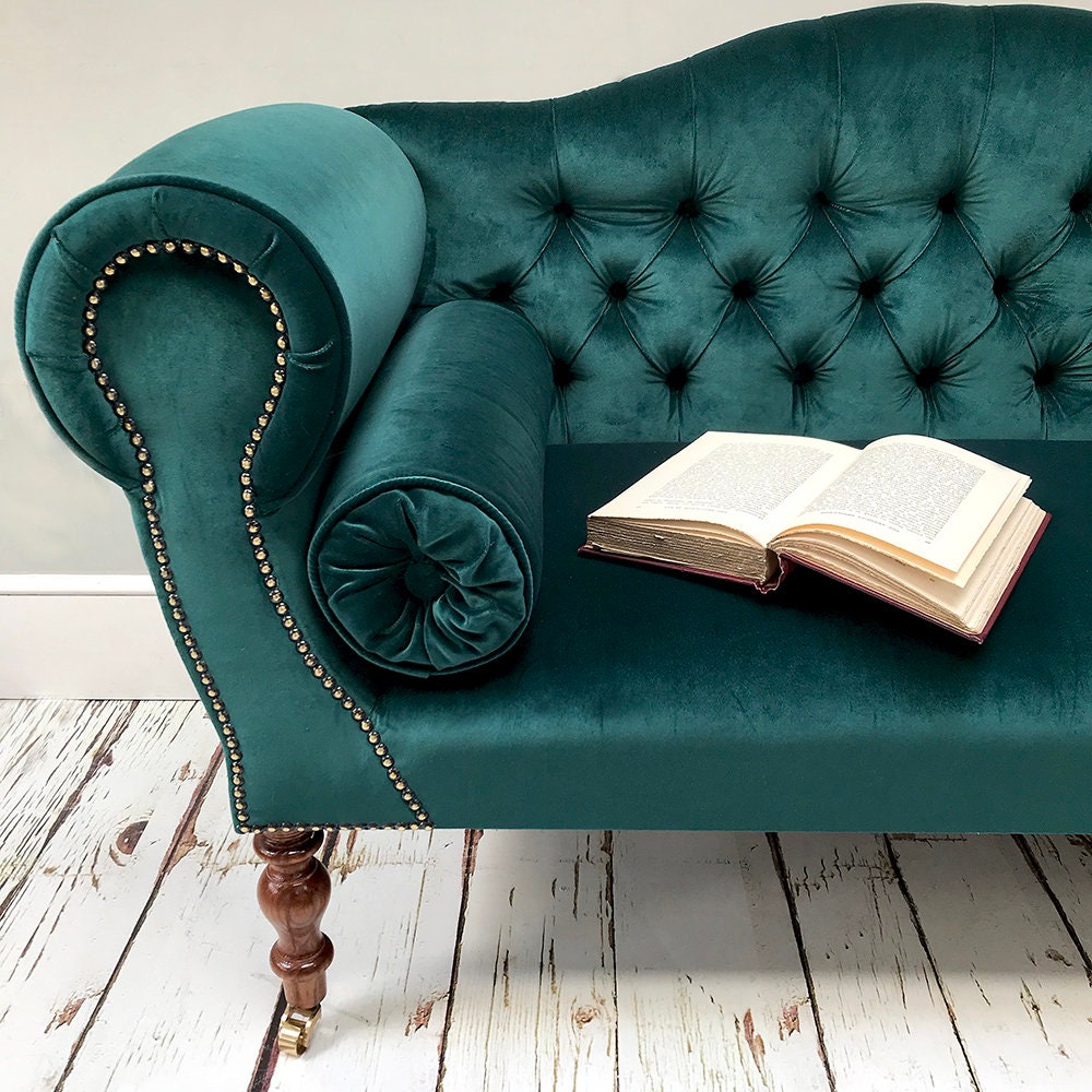 Emerald green couch sale velvet
