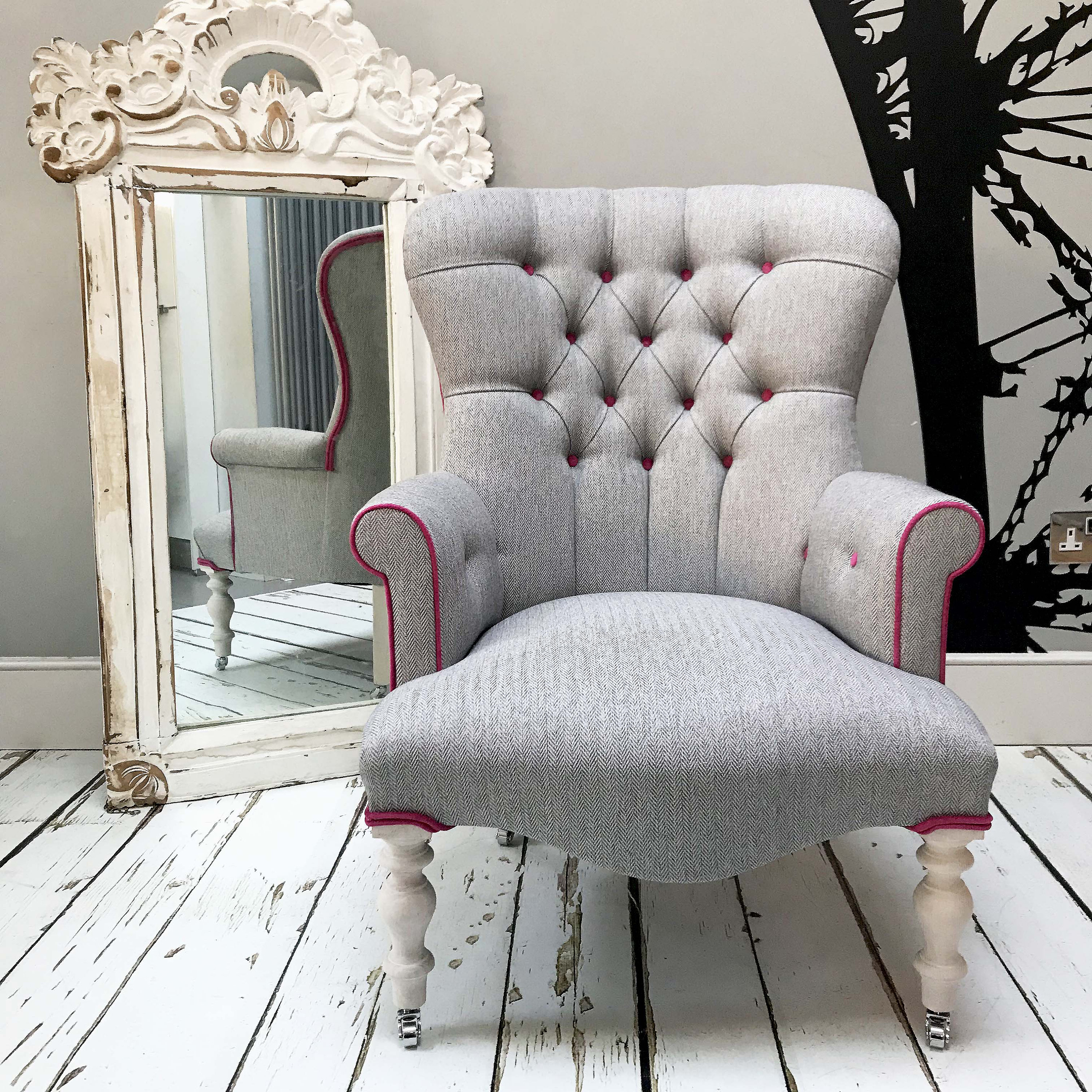 Pink and grey accent chair deals