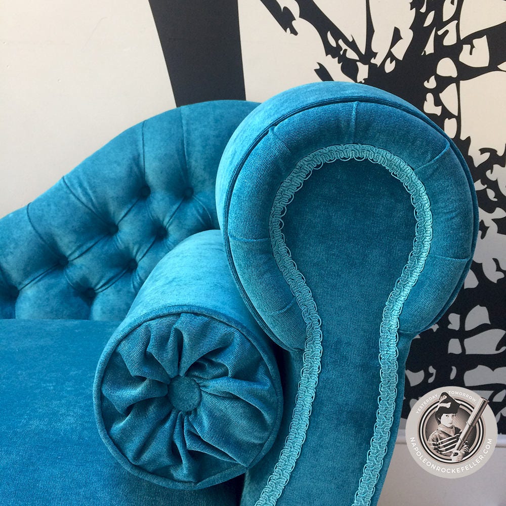 Mimi Teal Blue Velvet Chaise Etsy