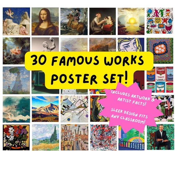 Ensemble d'affiches d'œuvres célèbres (30) Design d'histoire de l'art - Ressource pour professeur d'art !