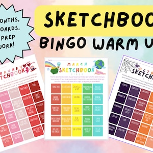 Zestaw PDF Sketchbook Bingo Board (10 miesięcy) Materiały dla nauczycieli sztuki - MauroArtRoom