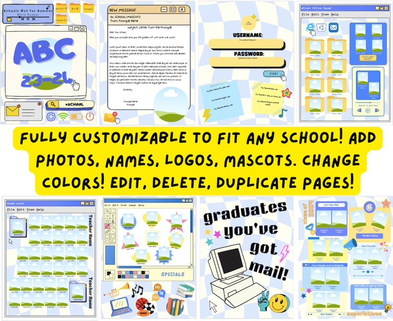Yearbook Template - Y2K Computer Theme - Easy Edit - Mauroartroom - Etsy