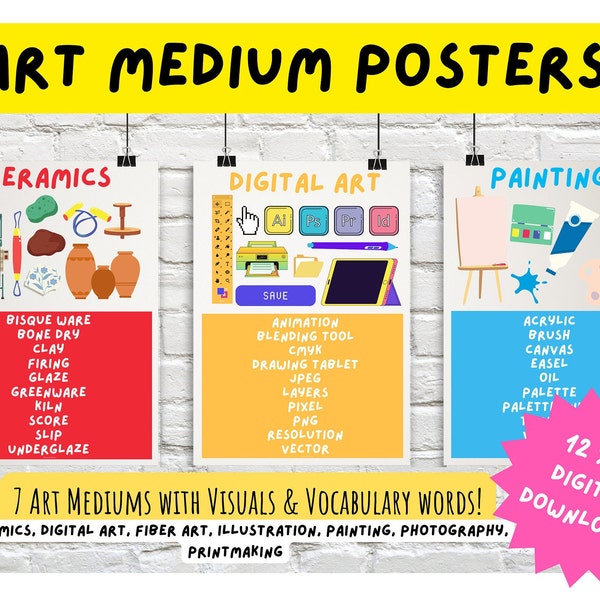 Art Medium Vocabulary Poster Pack - Art Teacher Decor