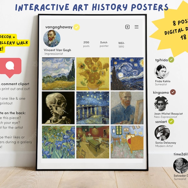 Affiches Instagram d'artistes célèbres - Décor de classe d'histoire de l'art et jeu interactif