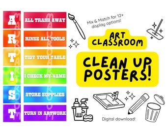Aula d'arte - Poster per la pulizia degli artisti - MauroArtRoom / Decorazioni colorate per insegnanti d'arte / Poster