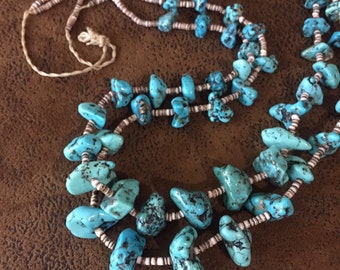 Vintage Santo Domingo Long Double Strand Turquoise Necklace, 32 1/2" L