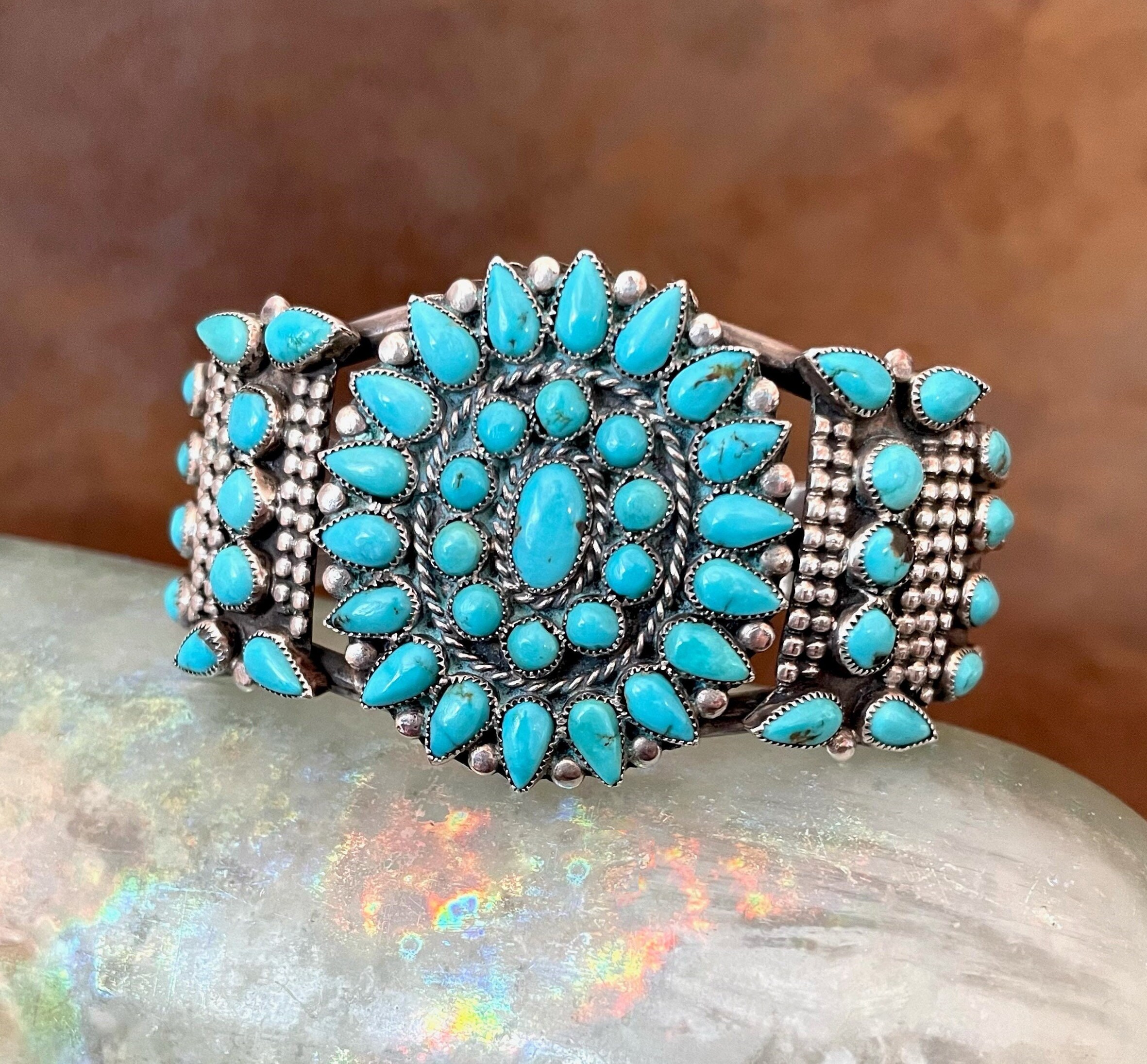 BEAUTIFUL Vintage Zuni Turquoise Sterling Silver Cuff Bracelet SMALLER Size 6 1 4 Total Circumference Etsy