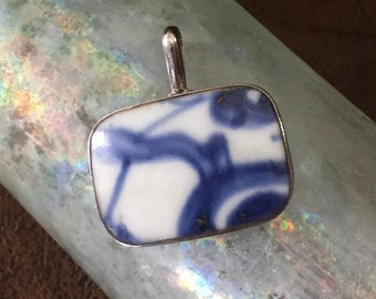 Vintage Chinese Pottery Shard and Sterling Silver Pendant