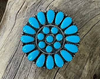 Sterling Silver Navajo Handmade Round Cluster Turquoise or Coral Pin and Pendant 