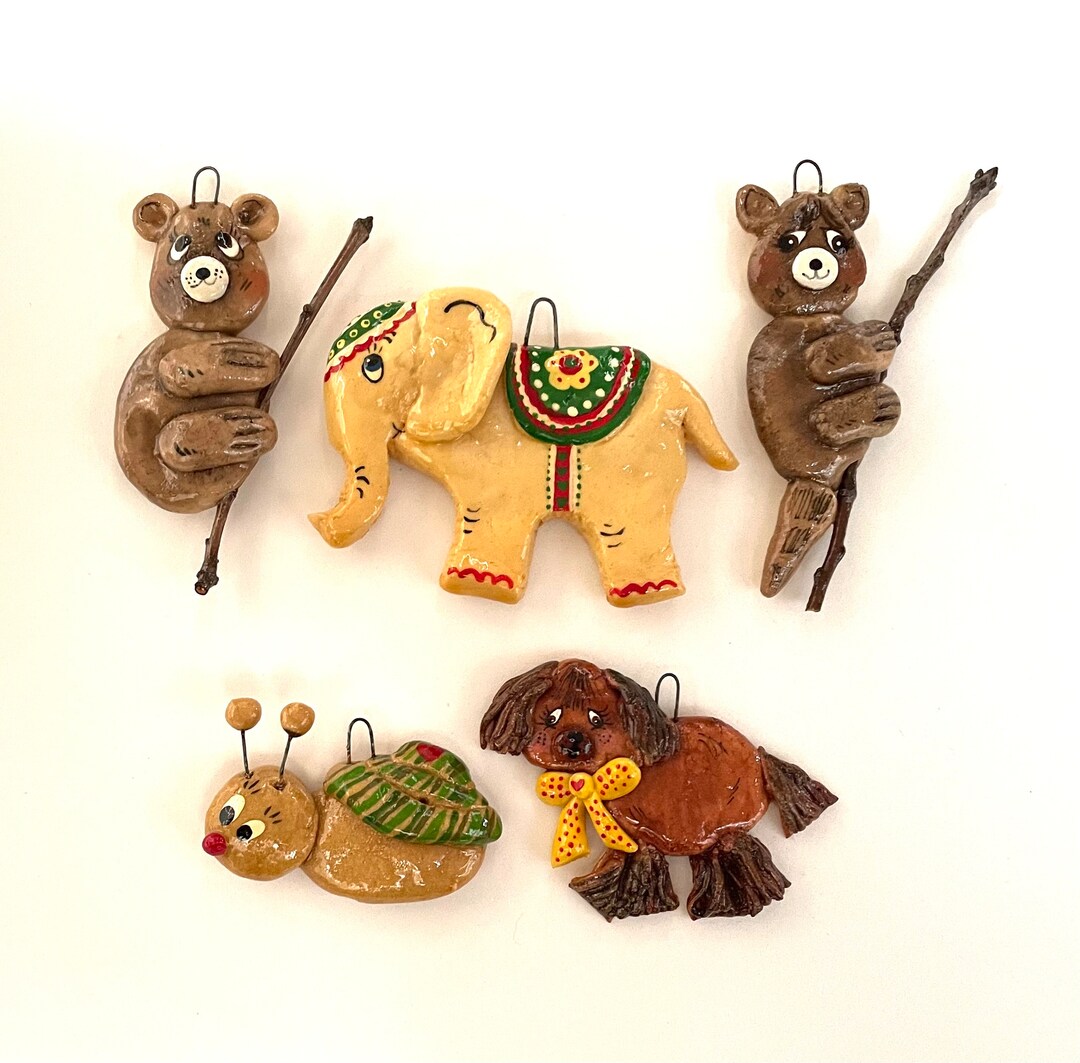 Vintage Bread Dough Ornaments, Bear Ornament, Snail Ornament, Elephant