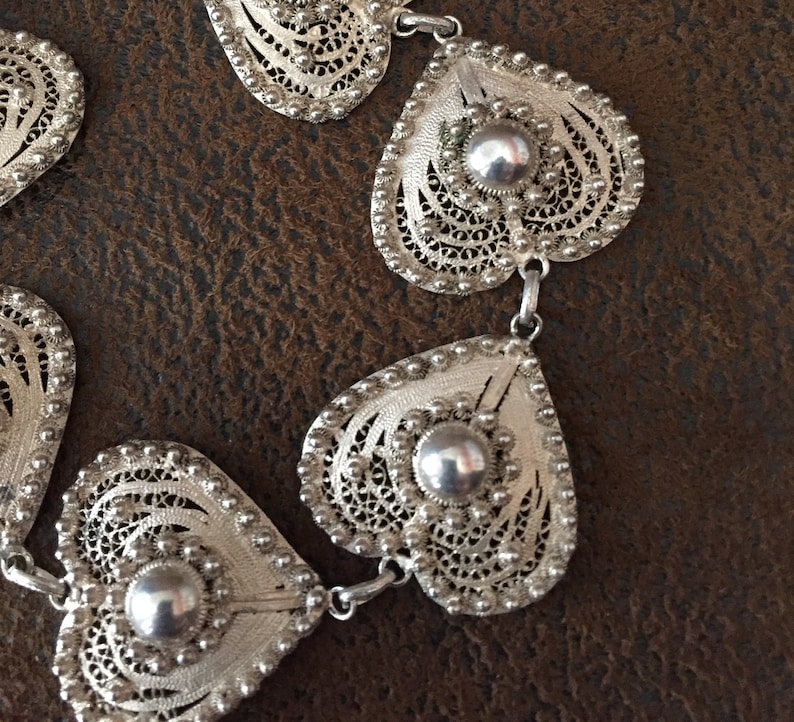 Vintage Sterling Silver Filigree Cannetille Hearts Bracelet