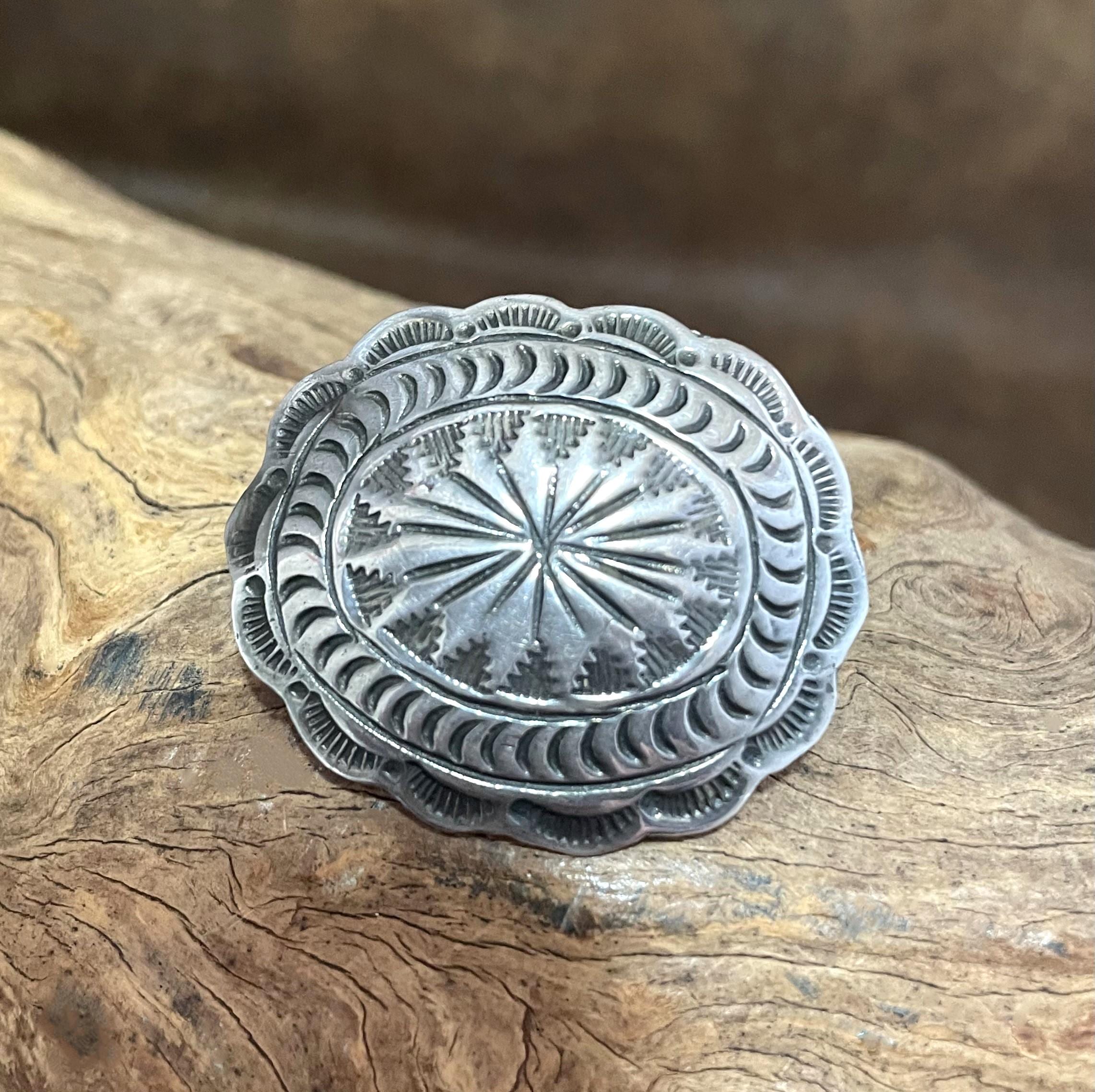 Vintage Navajo Sterling Silver Concho Stamped Belt Buckle 