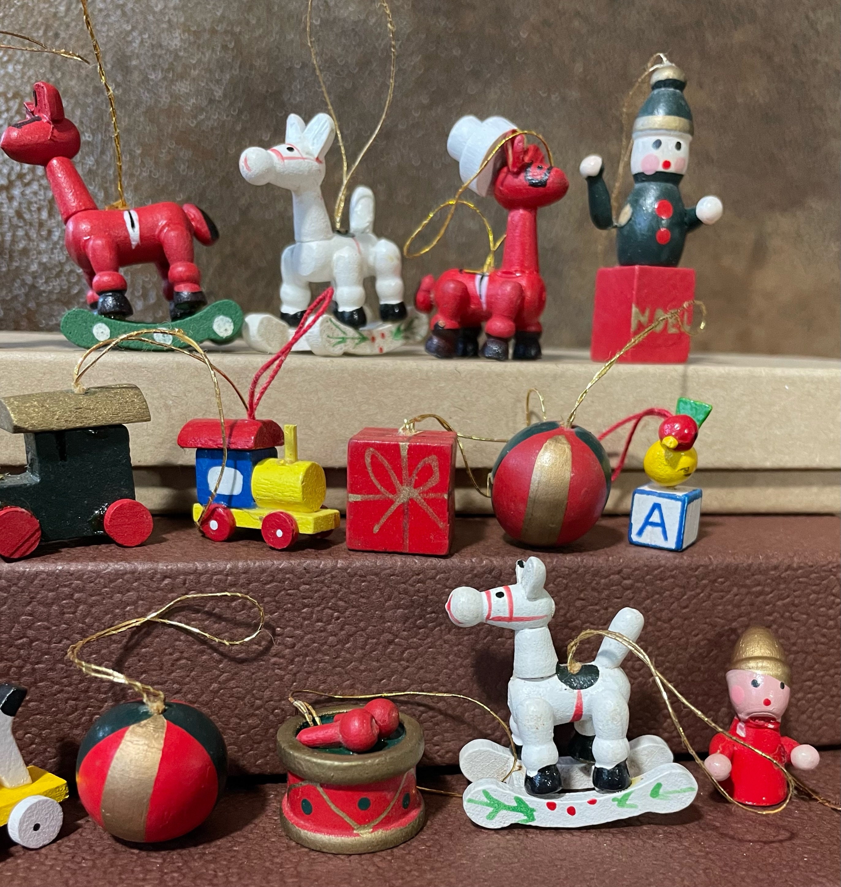 Vintage Mini Kurt Adler Wooden Toy Ornaments Mid Century Etsy