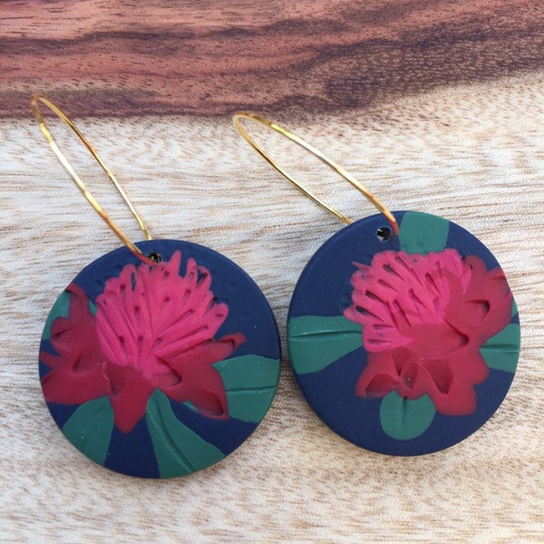 Waratah australian native hoop dangle earrings