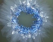 SALE- Was 28.00-Tulle Winter Wreath - Frozen Wreath - Christmas Wreath - Blue & White