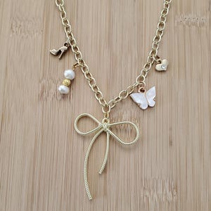 Charm Necklace, Bow, Gold