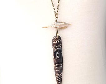 Pendant, Necklace, African, Bone, Mask