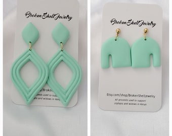 Mint Earrings,  Polymer Clay, Dangle, Drop, Stud