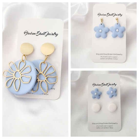 Colorful Polymer Clay Flower Earrings Studs and Dangles 
