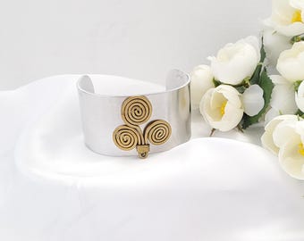 Wide Cuff Bracelet, Bangle, Silver,