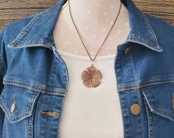 Flower Necklace, Copper, Boho, Pendant Necklace, Metal