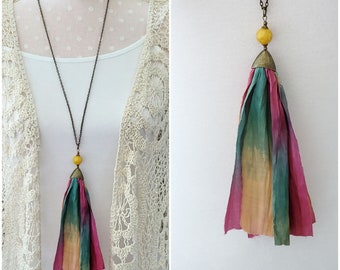 Tassel Necklace, Sari Silk, Silk Tassel, Fabric, Long Necklace