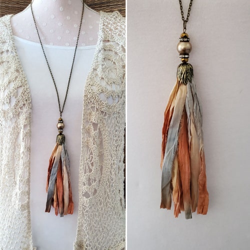 Tassel Necklace Sari Silk Fabric Long Necklace Etsy