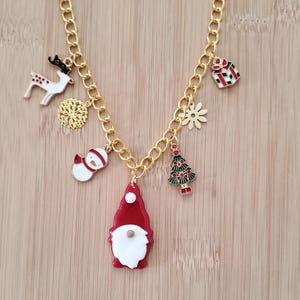 Christmas Charm Necklace, Gold, Gnome