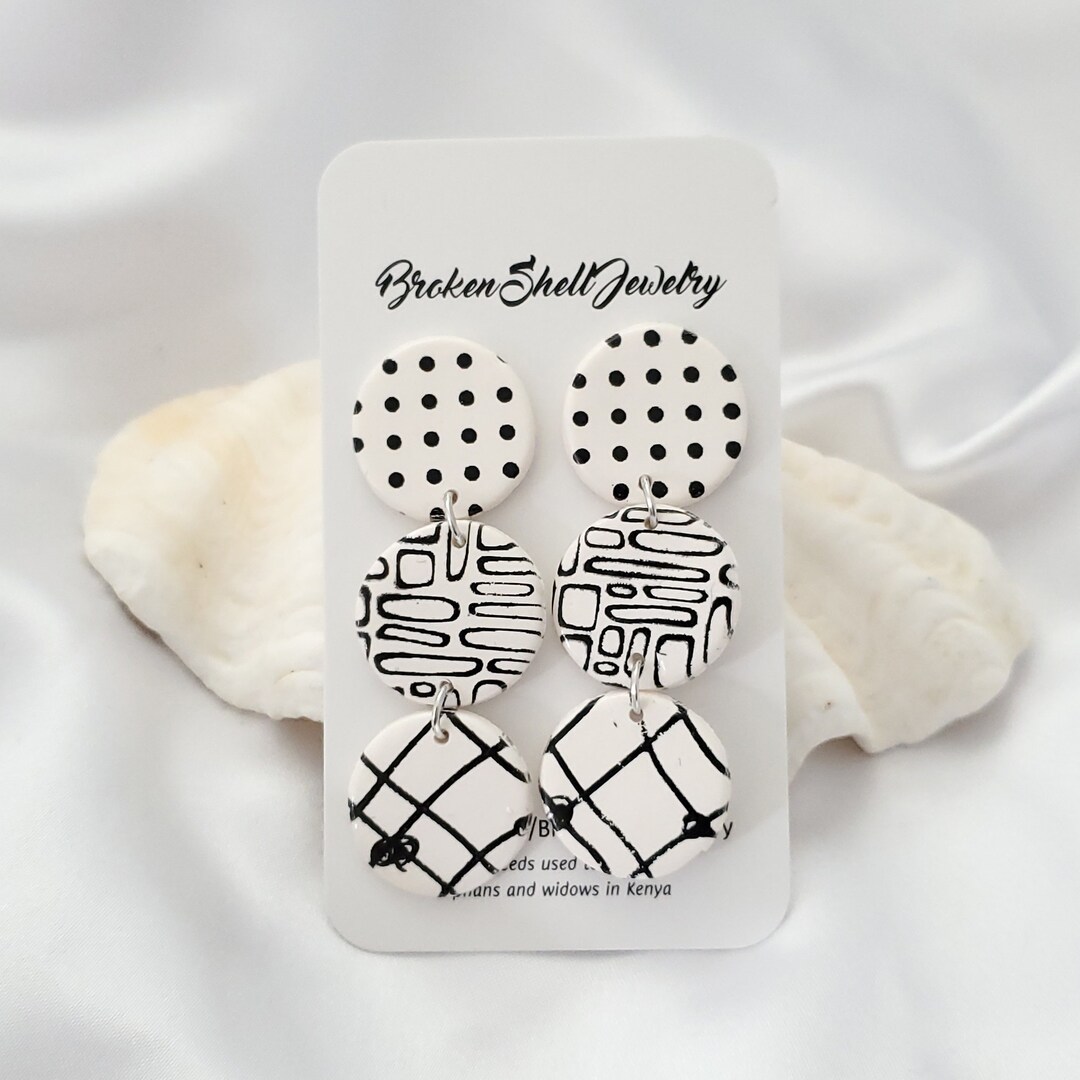 Black and White Abstract Polymer Clay Dangles - Capture This Canvas