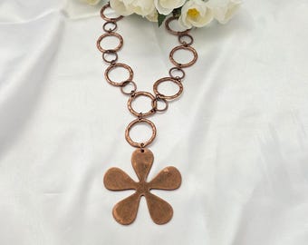 Flower Necklace, Copper, Daisy, Statement