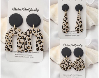 Leopard Earrings, Statement Earrings, Polymer Clay Earrings, Geometric, Cheetah