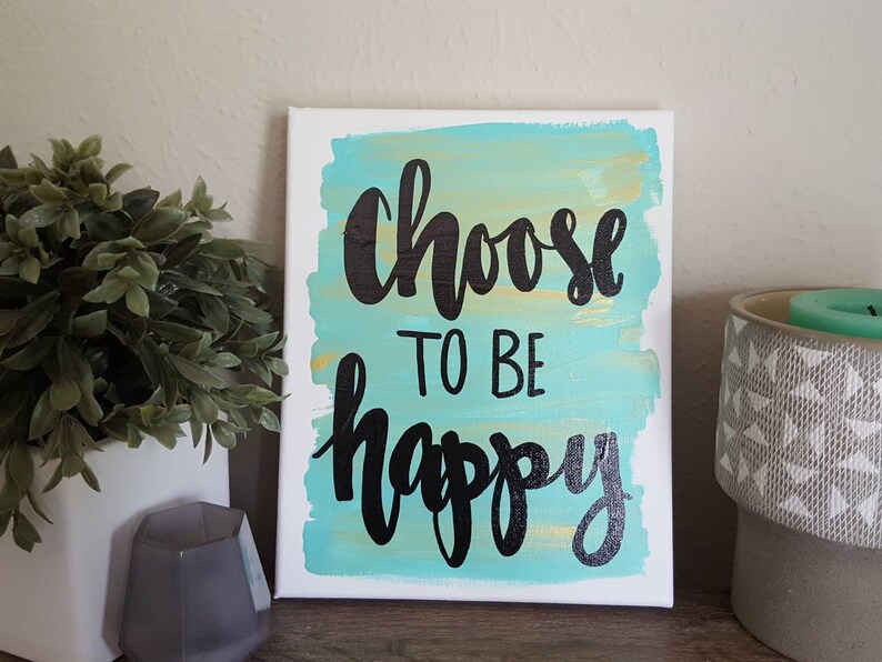 Choose to Be Happy Canvas Quote Art Mint Green With Gold Etsy
