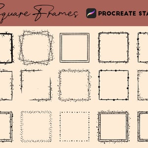 15 Square Frames Procreate Stamps, Square Frames Bundle Stamps, Frames for Logo and Branding, Procreate Stamps | Digital download