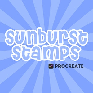 May include: Sunburst Stamps Procreate text on a blue background with a radial pattern.
