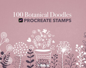 Botanische Doodles Procreate Stempel, 100 Floral Procreate Stempel, Procreate Stempel Brushset, Floral Procreate Digital Brushset