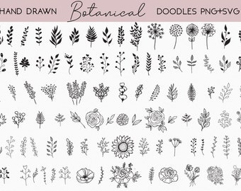 Botanical Doodle Bundle Svg | 94 Hand Drawn Floral Svg Designs | Flowers svg | Plants svg | Leaves svg | Floral svg | Flower file for cricut