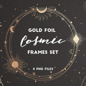Gold Foil Circle Frames PNG | Magic Frames PNG | Gold Esoteric Frames PNG | Gold Circle Clipart | Moon Phases Frames