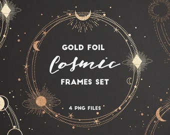 Gold Foil Circle Frames PNG | Magic Frames PNG | Gold Esoteric Frames PNG | Gold Circle Clipart | Moon Phases Frames