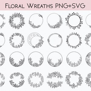 May include: A set of 20 black and white floral wreaths. The wreaths are made of various flowers, leaves, and branches. They are ideal for adding a touch of elegance to any project.