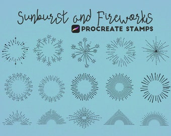 Sunburst and Fireworks Procreate Stamps, 30 Procreate Fireworks Stamps, Sun Rays Stamp Brushset, Procreate Stamps | Digital download