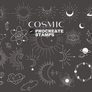 Procreate Cosmic Stamps, Space Graphic Stamps, Mystical Moon Stamps, Procreate Mystical Brushes, Space Tattoo Brushes | Digital Brushset