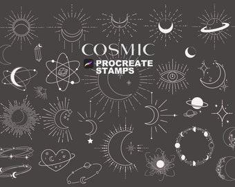Procreate Cosmic Stamps, Space Graphic Stamps, Mystical Moon Stamps, Procreate Mystical Brushes, Space Tattoo Brushes | Digital Brushset