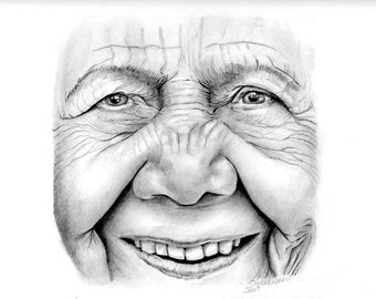 Senior Happiness-Pencil Graphite Drawing-Portrait-Realistic Drawing Woman-Realistic Old Woman Face Drawing