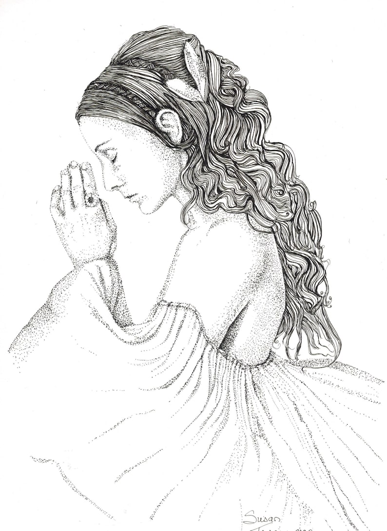 Realistic Drawing of a Woman Prayingpen and Etsy