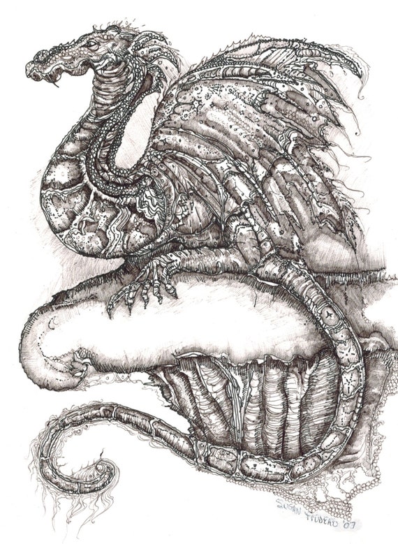 Items similar to Pen and Ink // Art // Illustration // Dragon on the