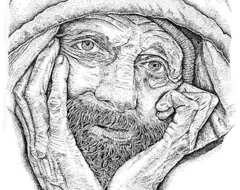 Thoughtful Man-Original Ink Art-Realistic Ink Drawings-Portrait-Realistic Pen and Ink Drawings