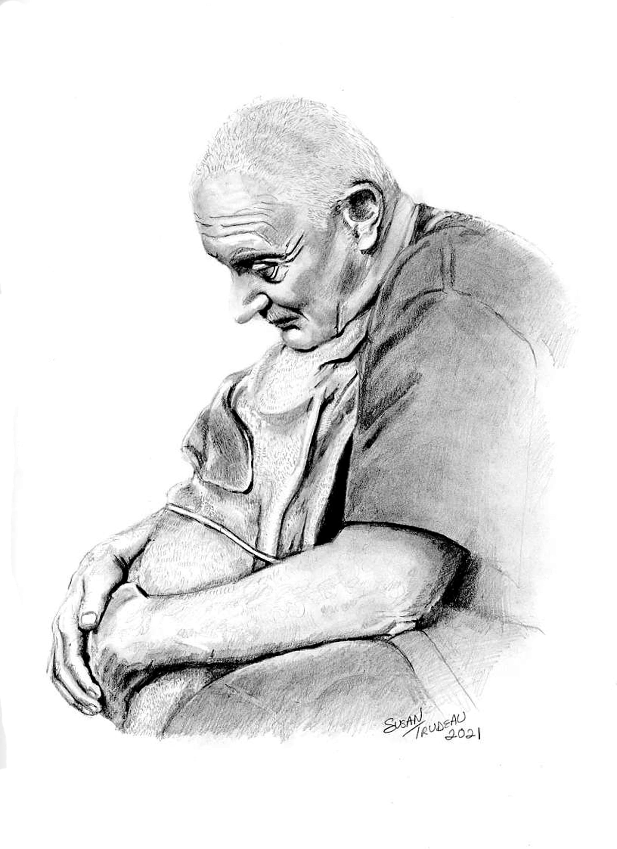 Man With Best Friend-realistic Original Pencil Art-artwork